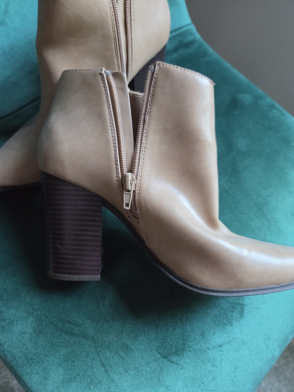 Tan Ankle Bootie with Block Heel, Size 9